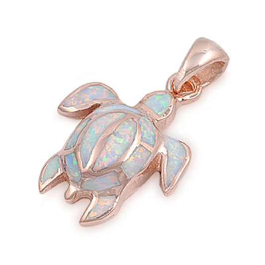 Sterling Silver Tropical Mosaic Turtle Ocean White Simulated Opal Pendant Charm