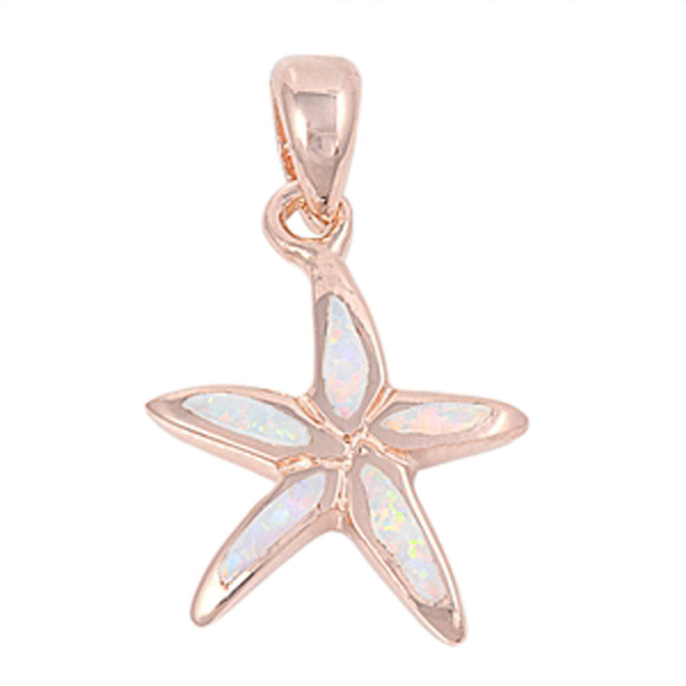 Sterling Silver Wispy Elongated Starfish Ocean White Simulated Opal Pendant