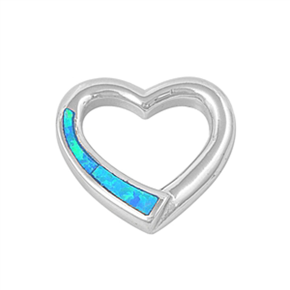 Shiny Accent Heart Pendant Blue Simulated Opal .925 Sterling Silver Charm