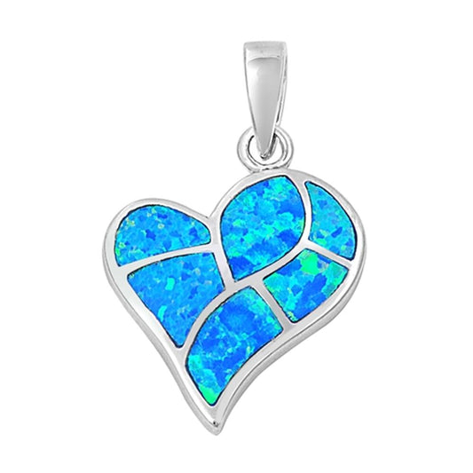 Abstract Artistic Heart Pendant Blue Simulated Opal .925 Sterling Silver Charm