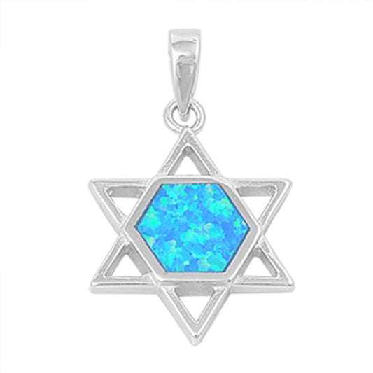 Star of David Pendant Blue Simulated Opal .925 Sterling Silver Cutout Charm