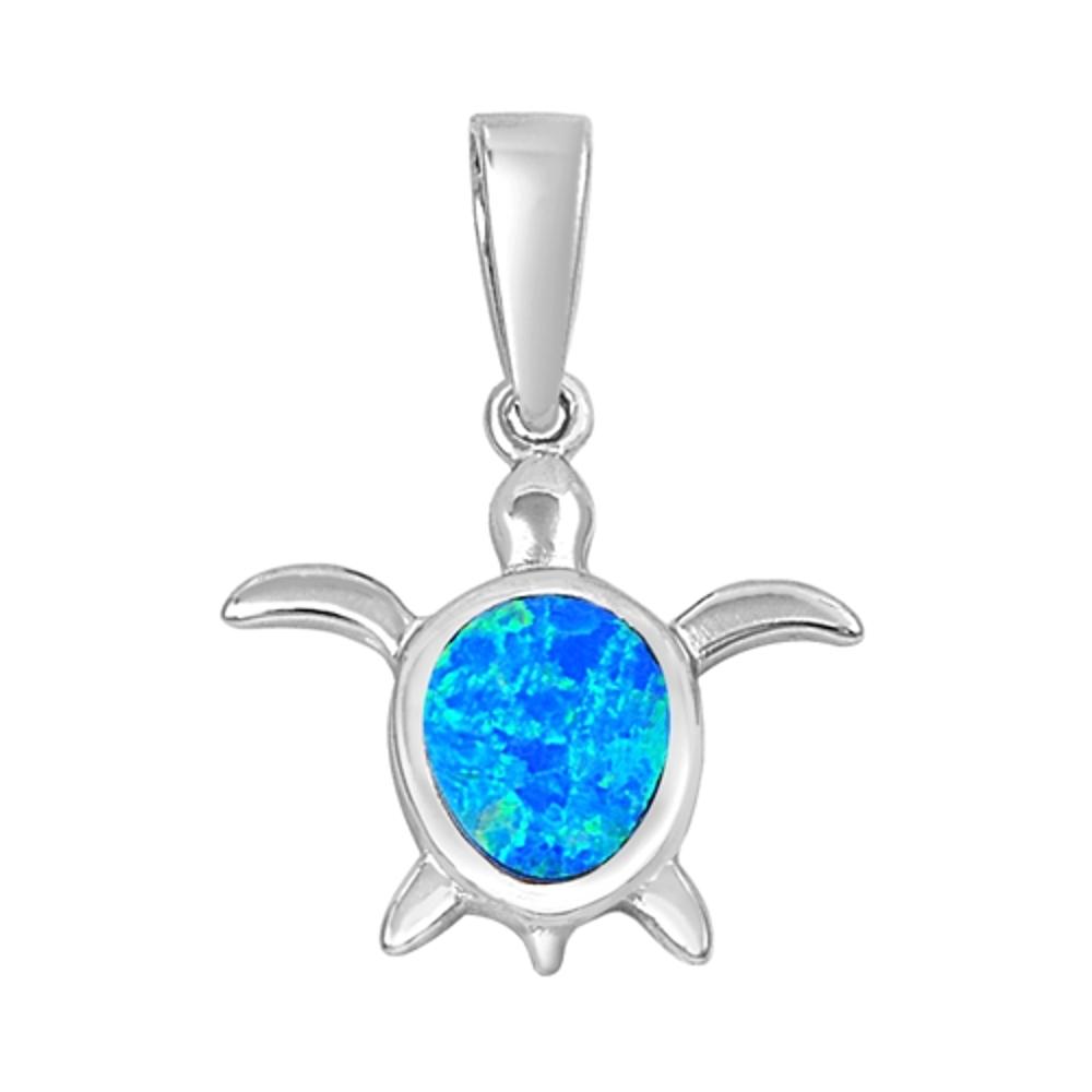 Animal Swimming Turtle Pendant Blue Simulated Opal .925 Sterling Silver Charm