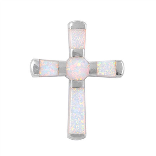 Simple Cross Pendant White Simulated Opal .925 Sterling Silver Christian Charm
