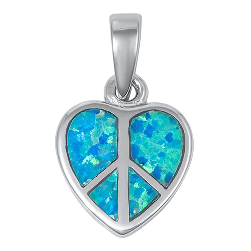 Sterling Silver Minimalist Promise Heart Shiny Blue Simulated Opal Pendant Charm