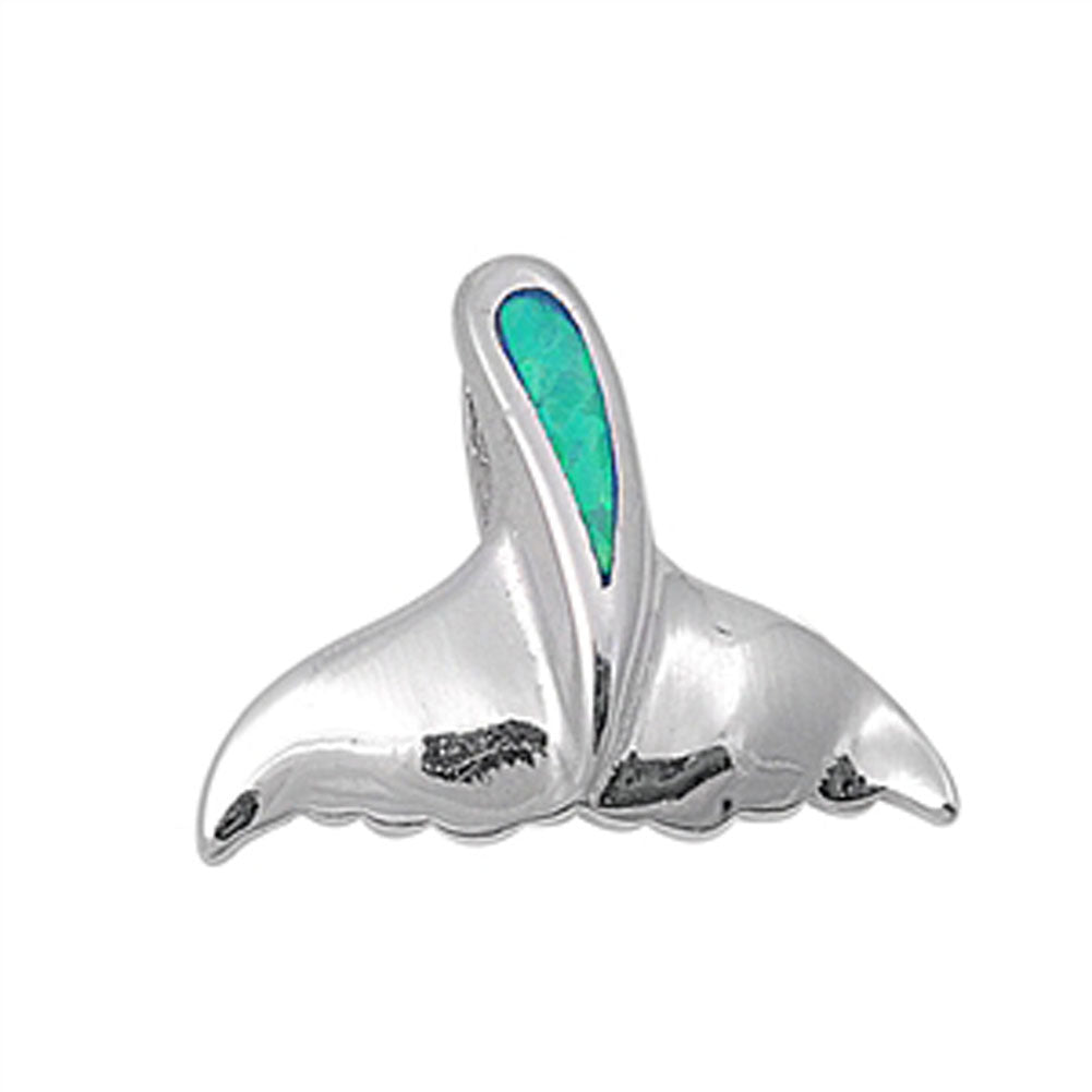 Sterling Silver Animal High Polish Whale Tail Pendant Blue Simulated Opal Charm
