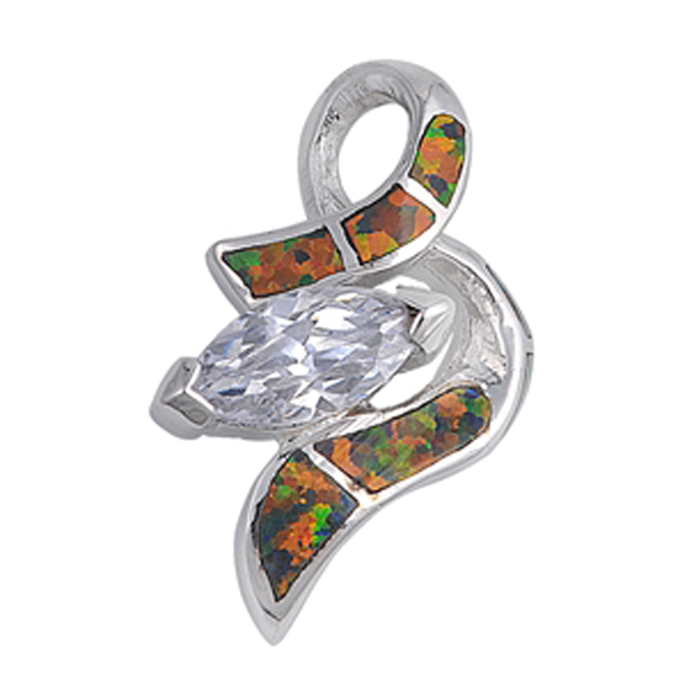 Abstract Loop Knot Pendant Mystic Simulated Opal .925 Sterling Silver Charm