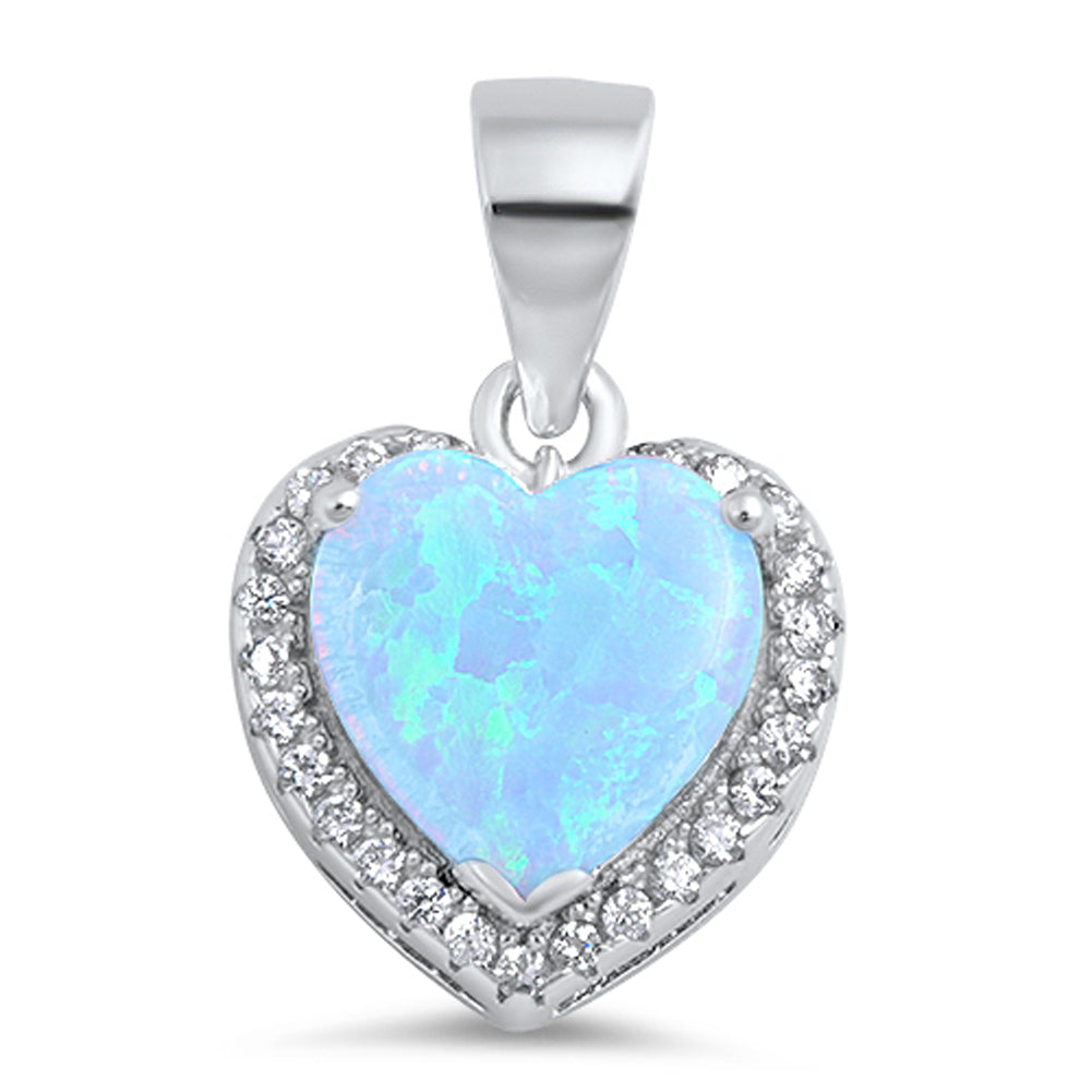 Tiny Promise Heart Pendant Light Blue Simulated Opal .925 Sterling Silver Charm