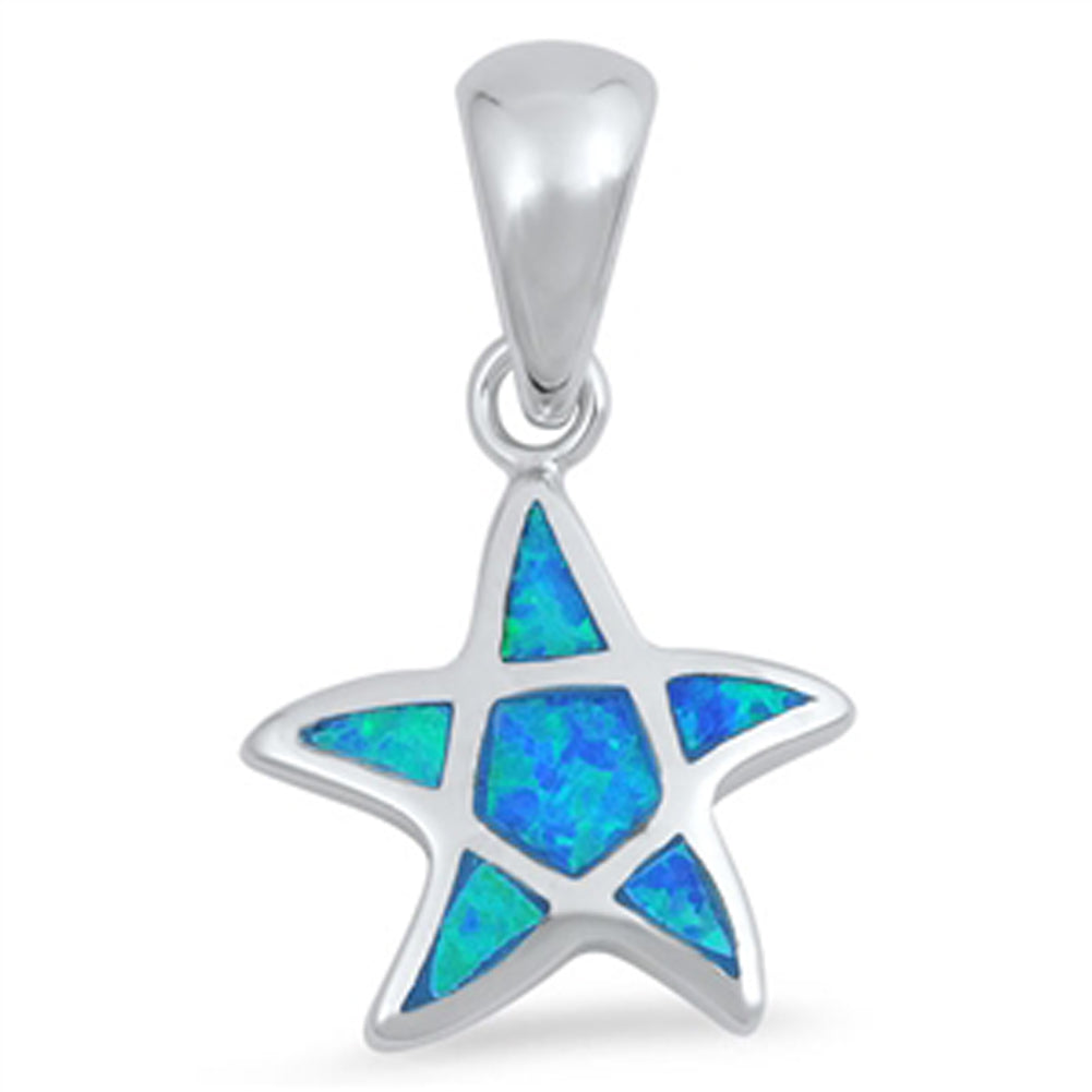 Star Tiny Mosaic Starfish Pendant Blue Simulated Opal .925 Sterling Silver Charm