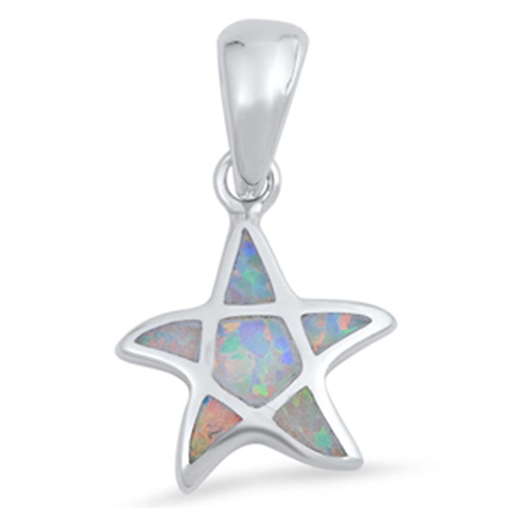 Sterling Silver Astronomy Tiny Mosaic Star Pendant White Simulated Opal Charm