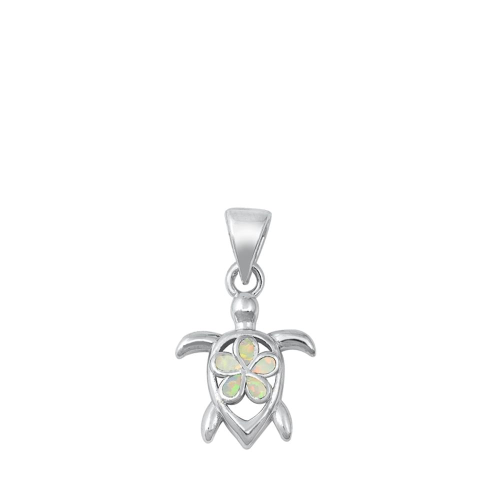 Sterling Silver Cute Tropical Turtle Pendant Cutout Animal Plumeria Flower Charm