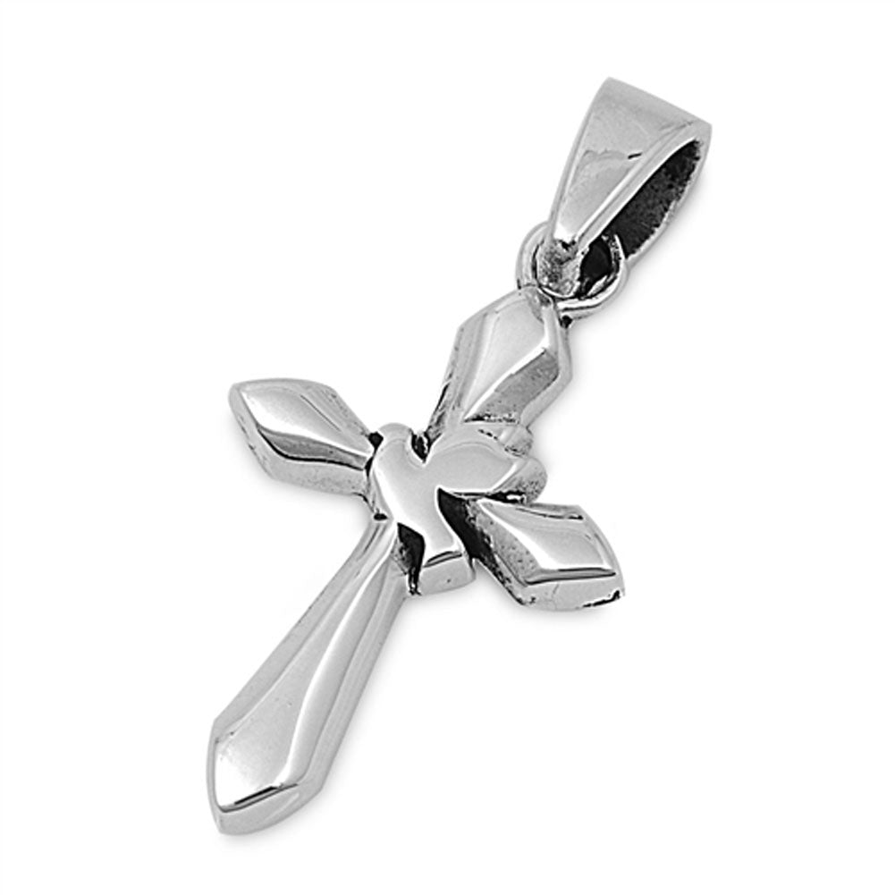 Dove High Polish Cross Pendant .925 Sterling Silver Pointed Bird Animal Charm