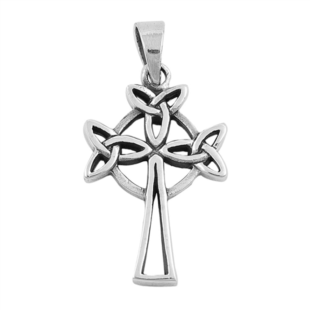 Celtic Trinity Repeating Triquetra Knot Cross Pendant .925 Sterling Silver Charm