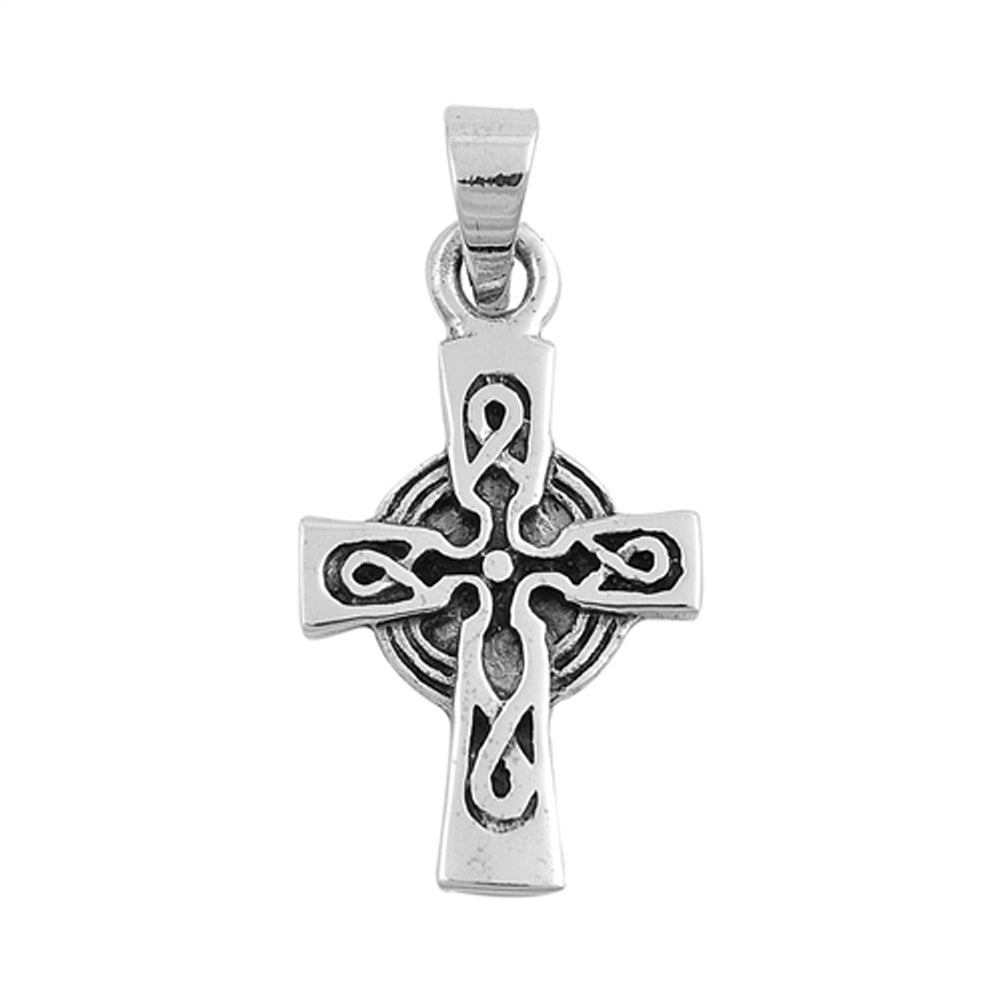 Traditional Celtic Knot Cross Pendant .925 Sterling Silver Scroll Circle Charm