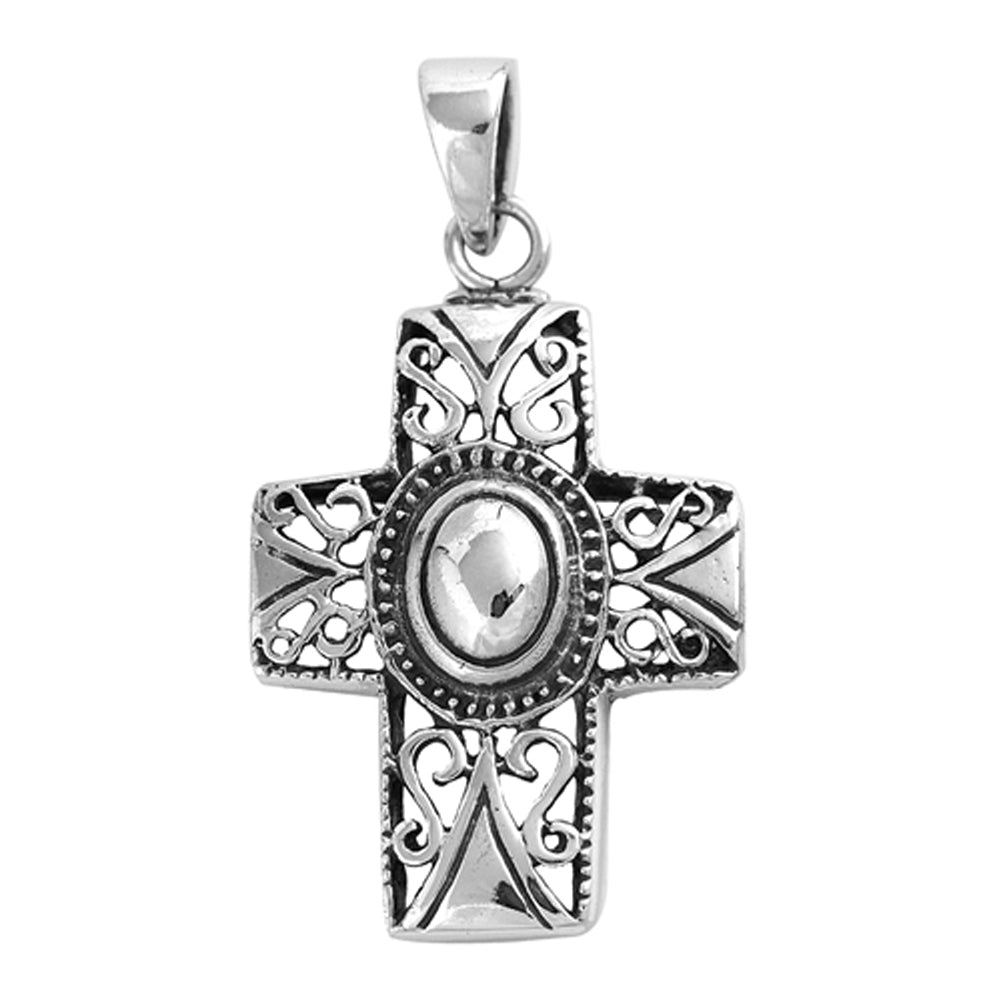 Victorian Style Filigree Cross Pendant .925 Sterling Silver Scroll Bead Charm