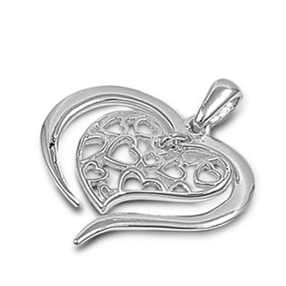 Filigree Swirl Promise Heart Pendant .925 Sterling Silver Open Ornate Charm