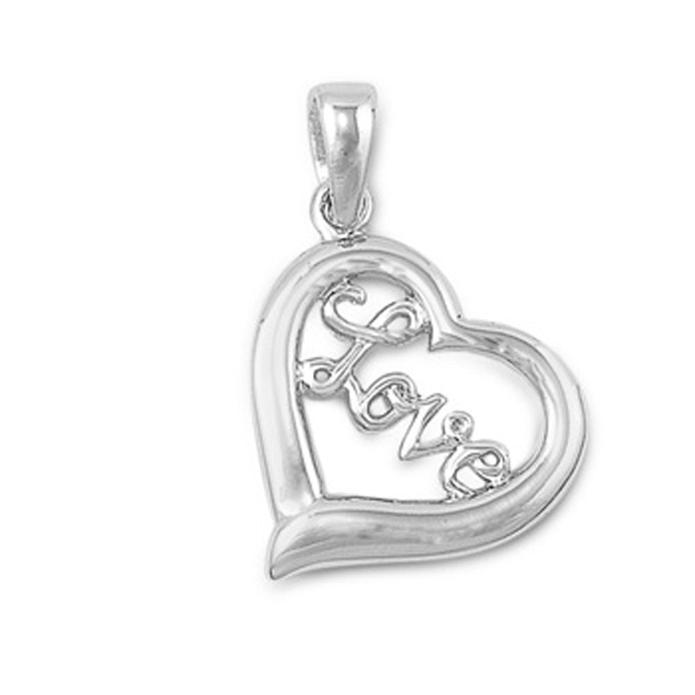 Love High Polish Heart Pendant .925 Sterling Silver Shiny Script Promise Charm