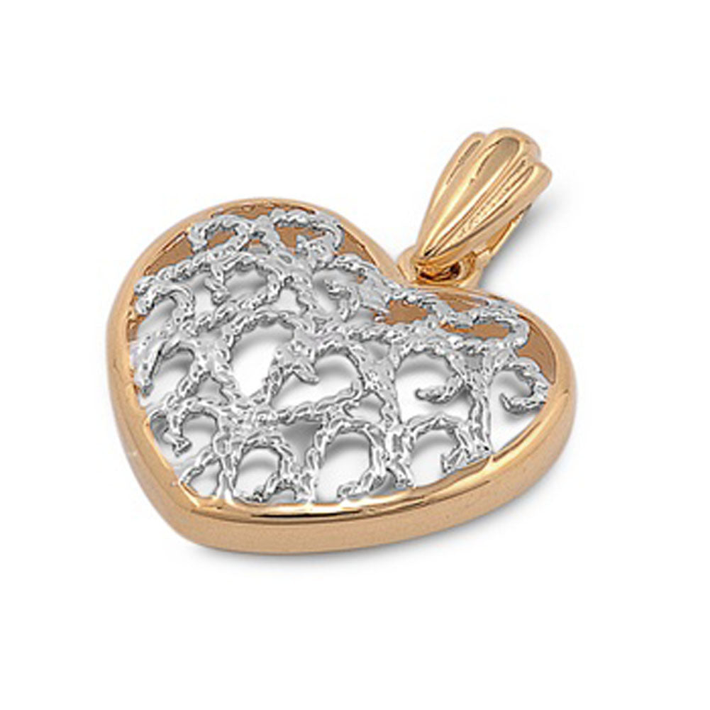 Gold-Tone Filigree Swirl Heart Pendant .925 Sterling Silver Promise Ornate Charm
