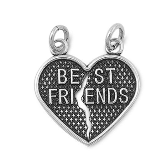 Best Friends Oxidized Promise Heart Pendant .925 Sterling Silver Two Piece Charm