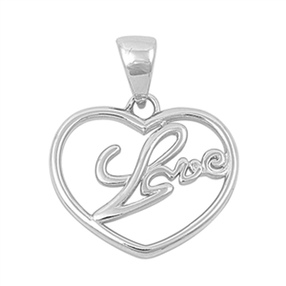 Love Simple Heart Pendant .925 Sterling Silver Open Word Script Typography Charm
