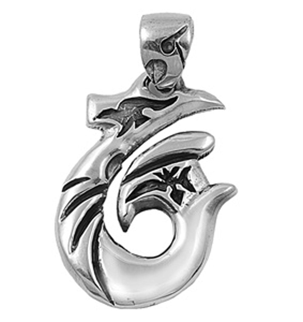 Pacific Islander Hook Pendant .925 Sterling Silver Polynesian Maui Falcon Charm