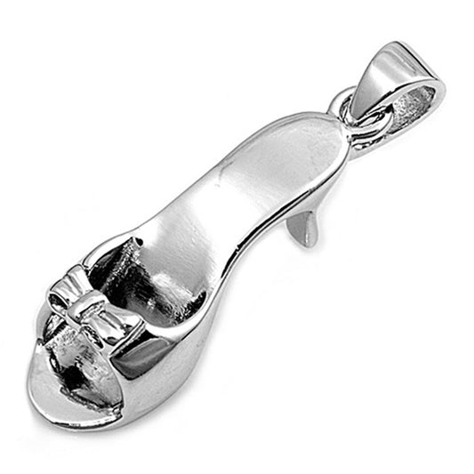 Women's Slide Shoe Pendant .925 Sterling Silver Pump Bow Fashion Classic Charm