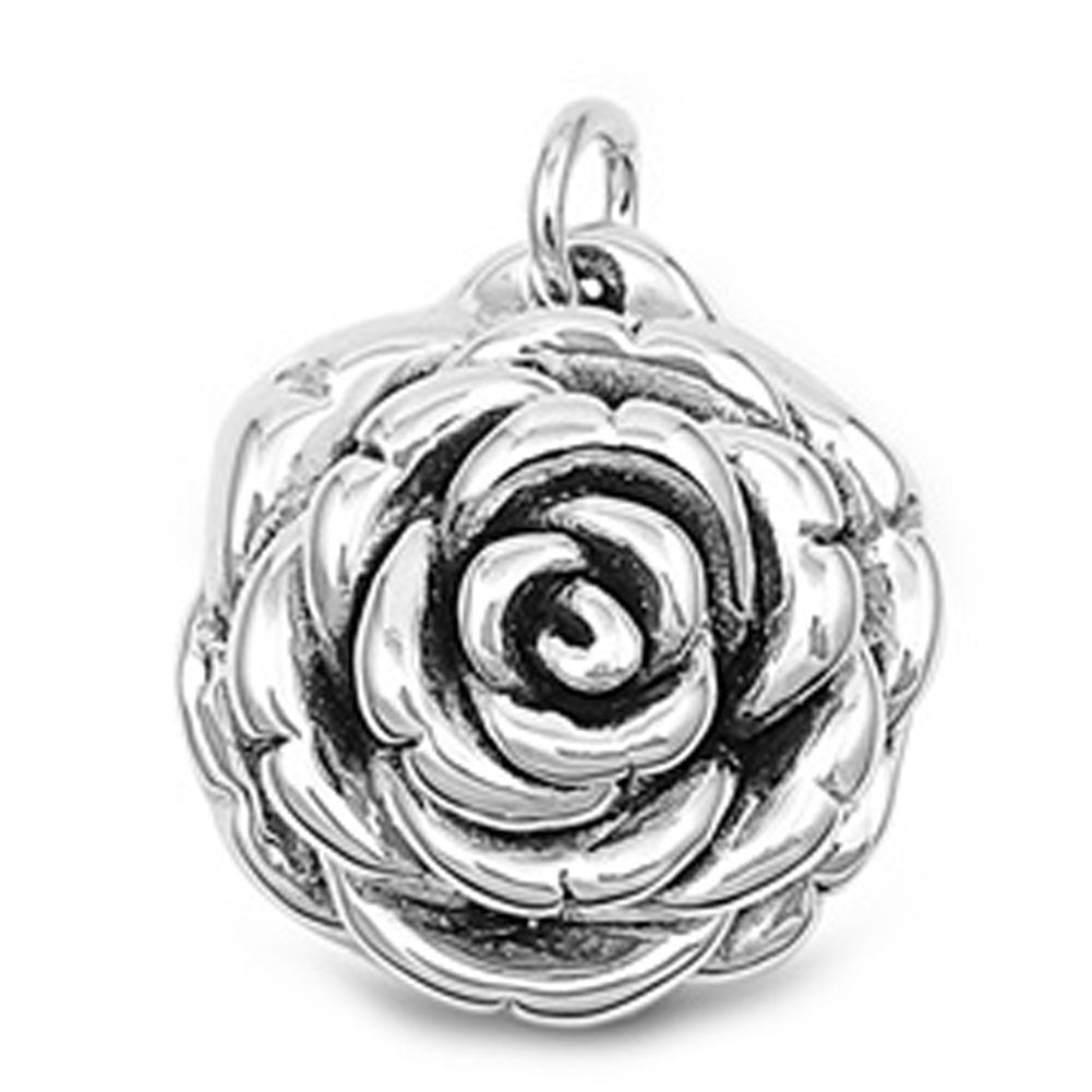 Flower English Tea Rose Pendant .925 Sterling Silver Nature Plant Lady Charm