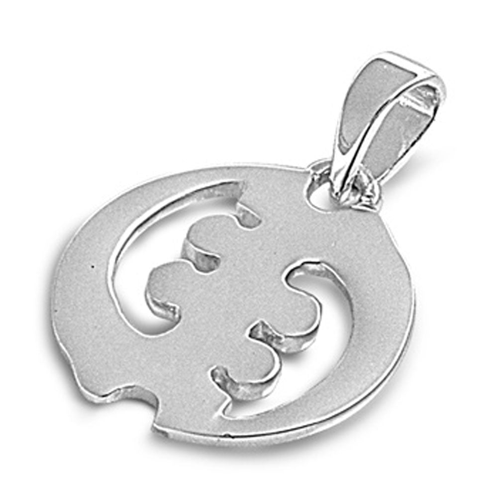 Abstract Skeleton Circle Pendant .925 Sterling Silver Cutout Artistic Charm