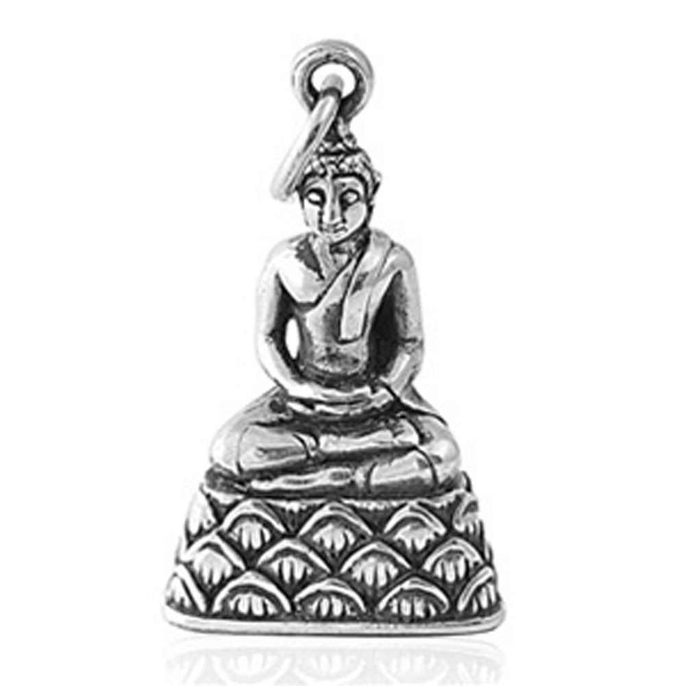 Elegant Scale Buddha Figure Pendant .925 Sterling Silver Meditation Zen Charm