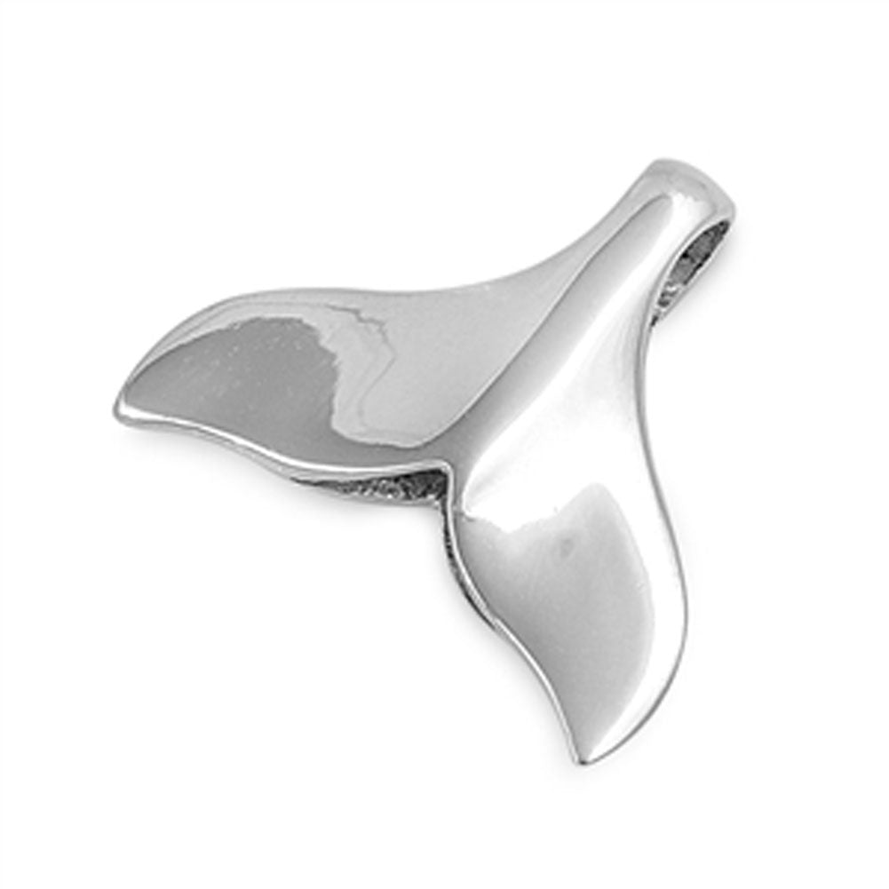 High Polish Whale Tail Pendant .925 Sterling Silver Shiny Classic Ocean Charm