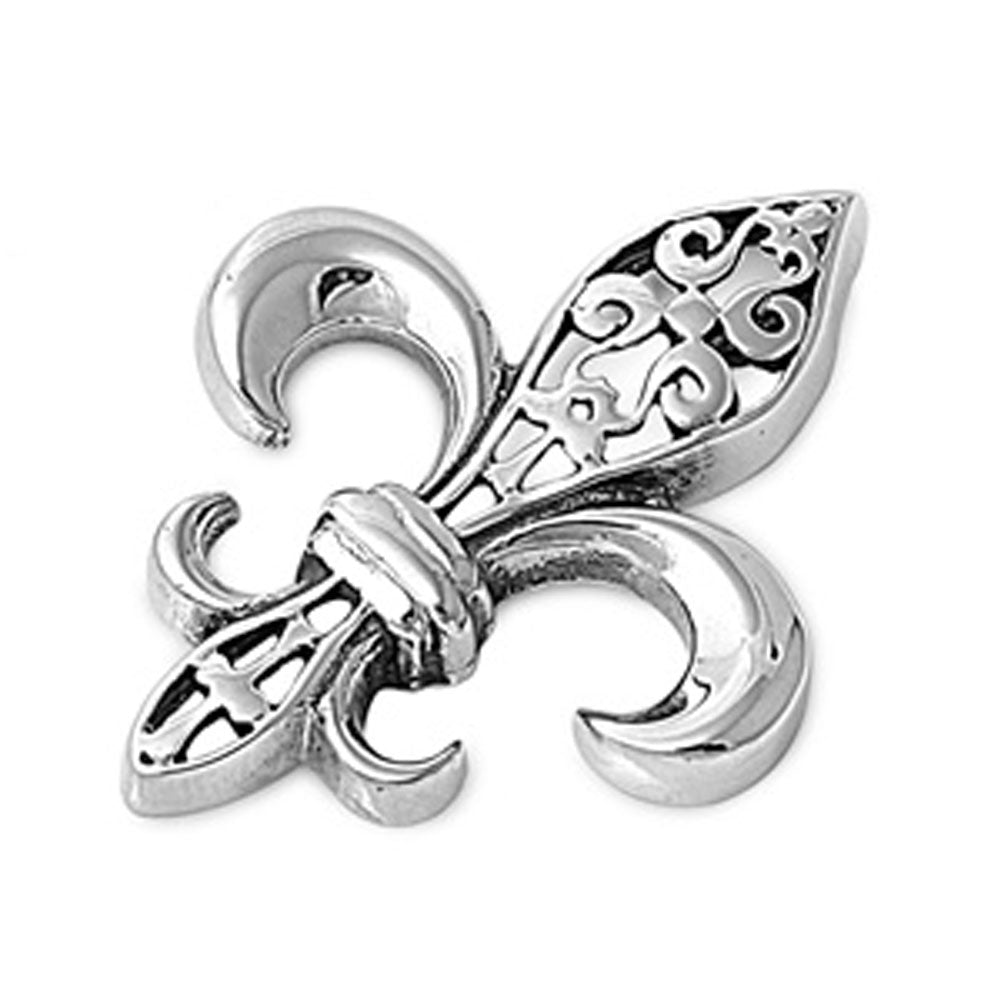 Traditional Fleur De Lis Pendant .925 Sterling Silver Filigree Swirl Charm