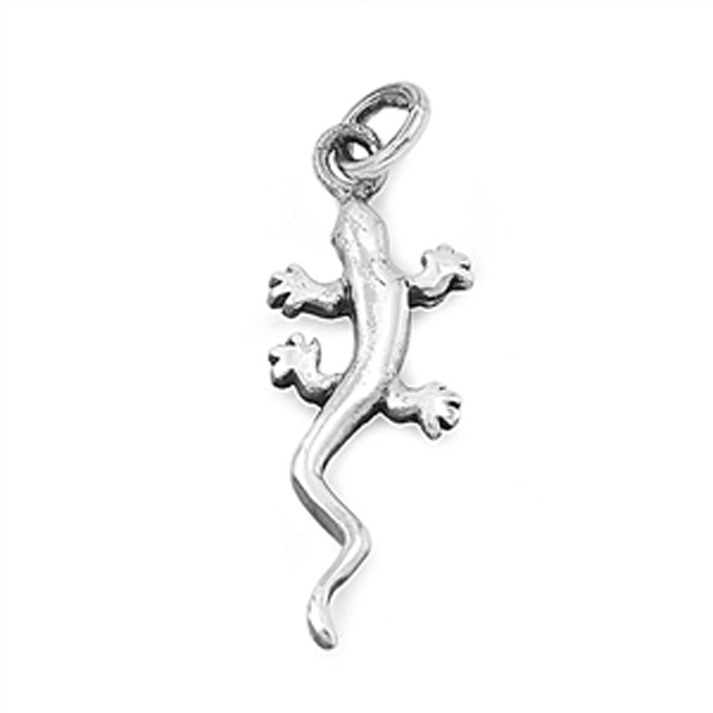 Elegant Climbing Lizard Pendant .925 Sterling Silver Gecko Iguana Animal Charm