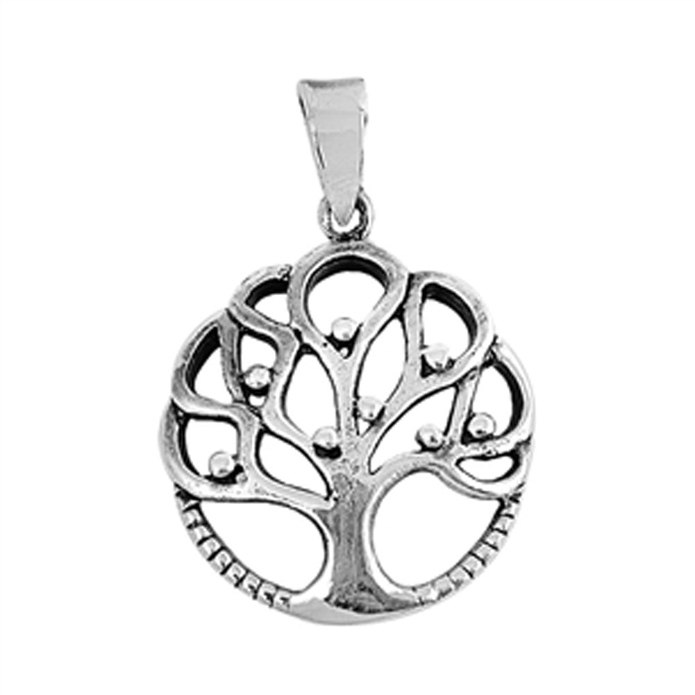 Elegant Tree of Life Pendant .925 Sterling Silver Filigree Swirl Hoop Charm