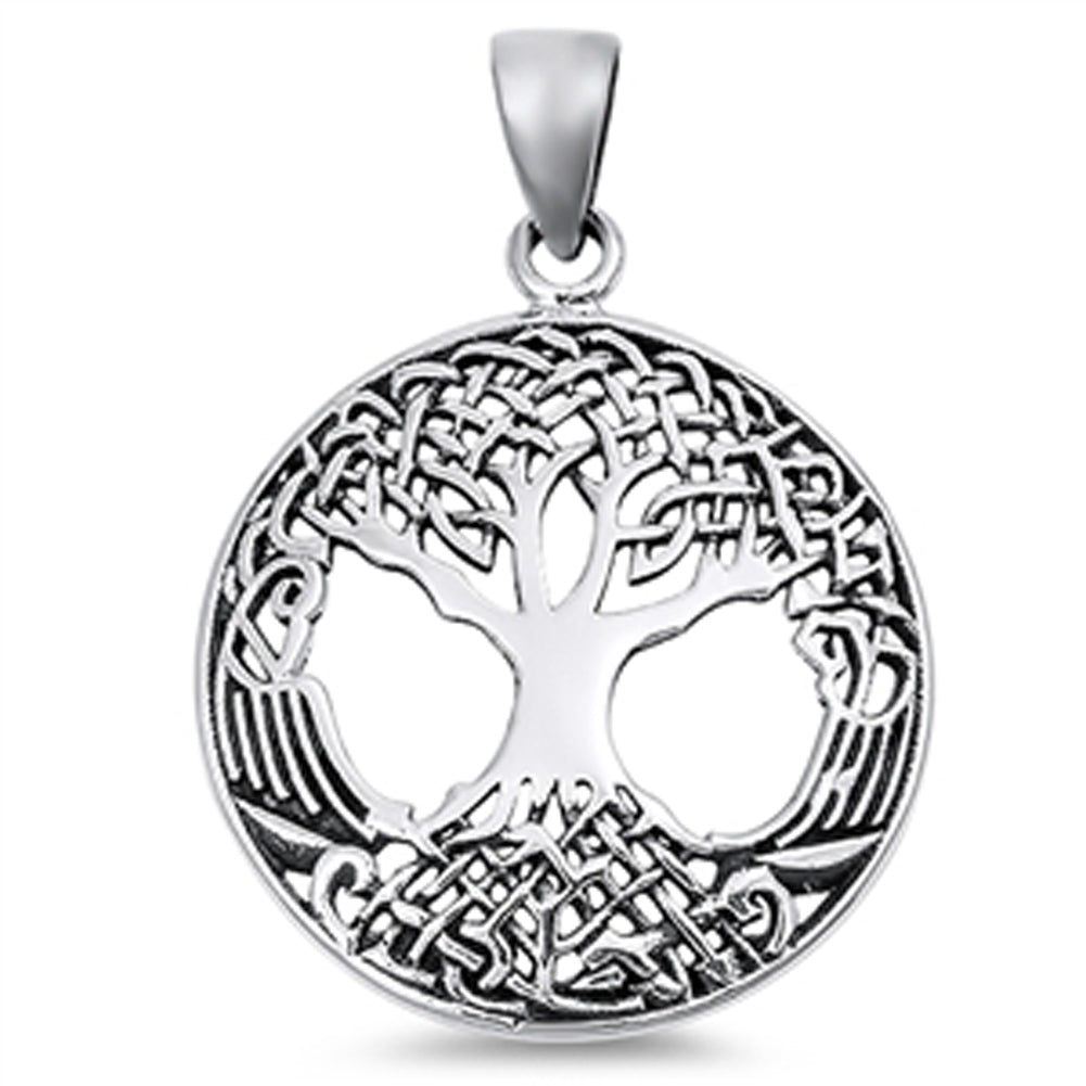 Braid Ornate Celtic Tree of Life Pendant .925 Sterling Silver Roots Branch Charm