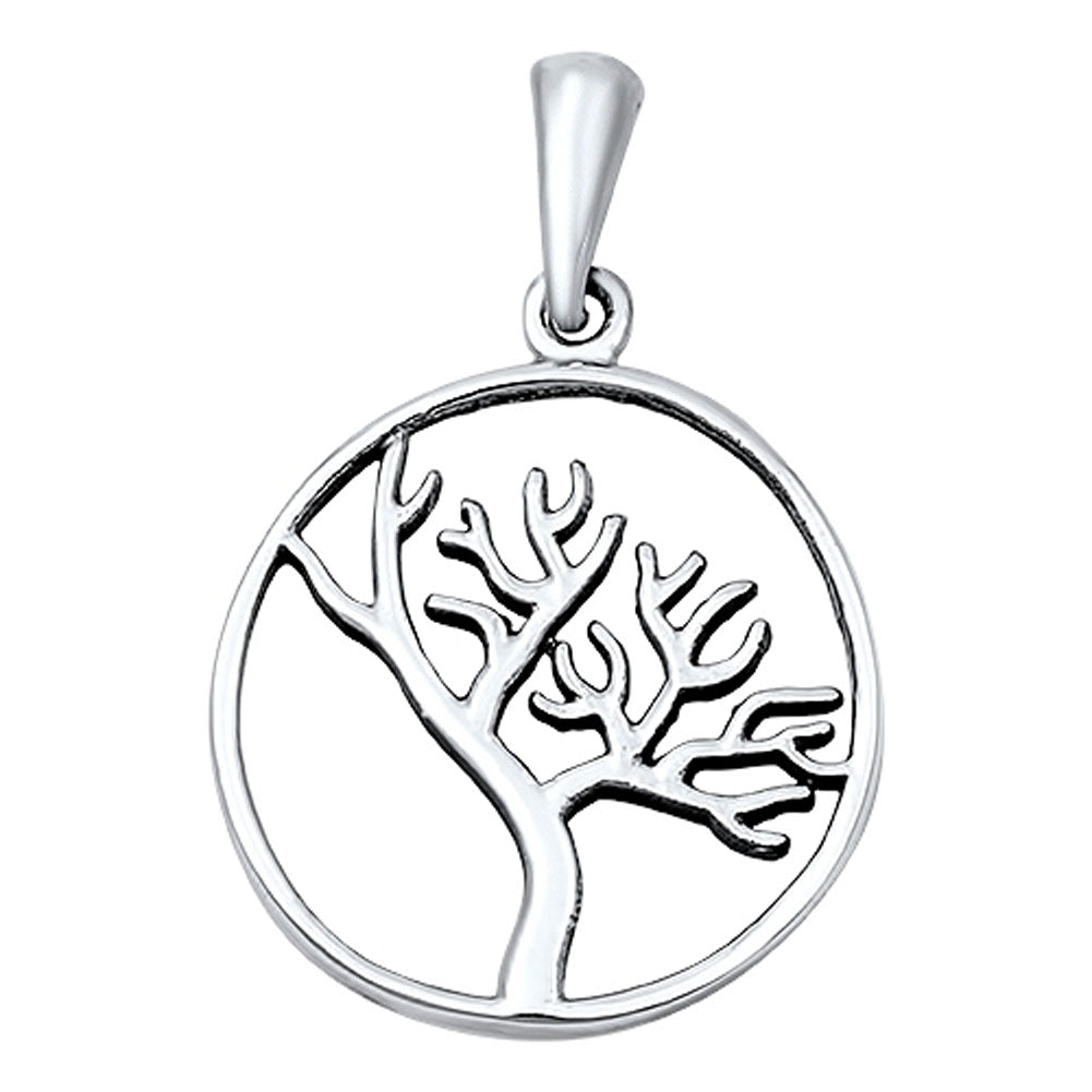 Tree of Life Hoop Pendant .925 Sterling Silver Simple Open Cutout Branch Charm