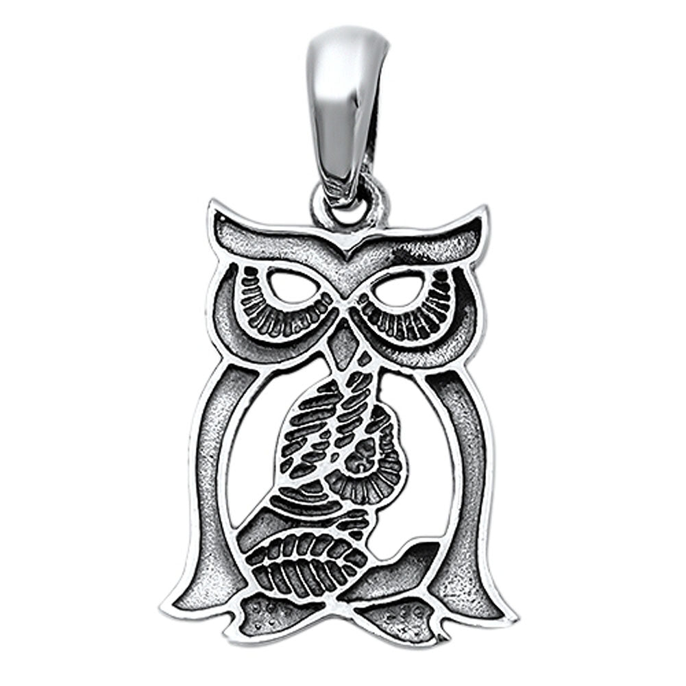 Detailed Cutout Owl Pendant .925 Sterling Silver Open Animal Bird Nature Charm