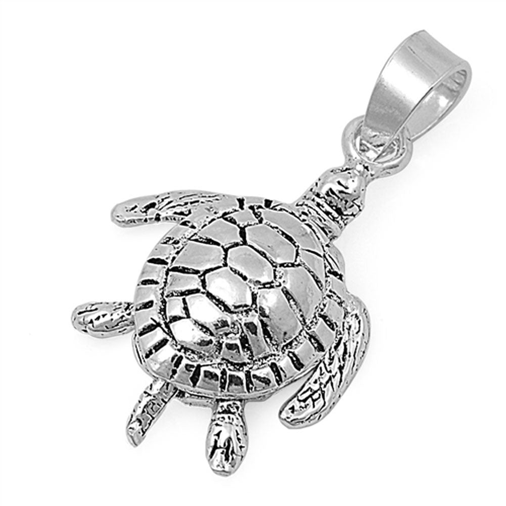 Detailed Realistic Turtle Pendant .925 Sterling Silver Animal Nature Sea Charm