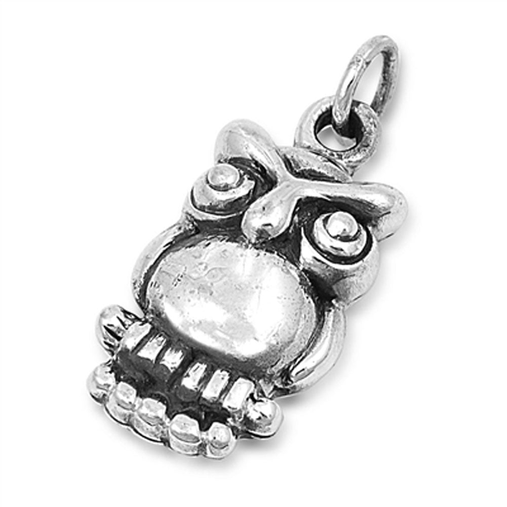 Abstract Retro Owl Pendant .925 Sterling Silver Oxidized Details Bird Charm