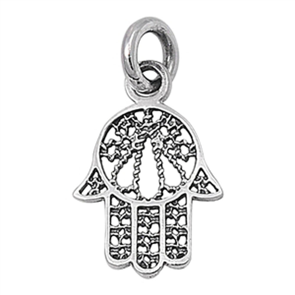 Ornate Rope Hand of God Pendant .925 Sterling Silver Hamsa Protection Charm