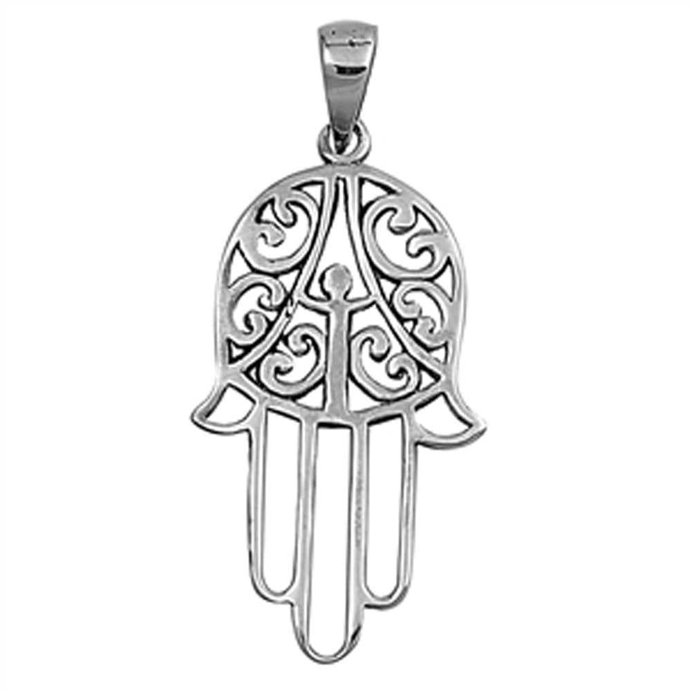 Hand of God Filigree Swirl Hamsa Pendant .925 Sterling Silver Anatomy Charm