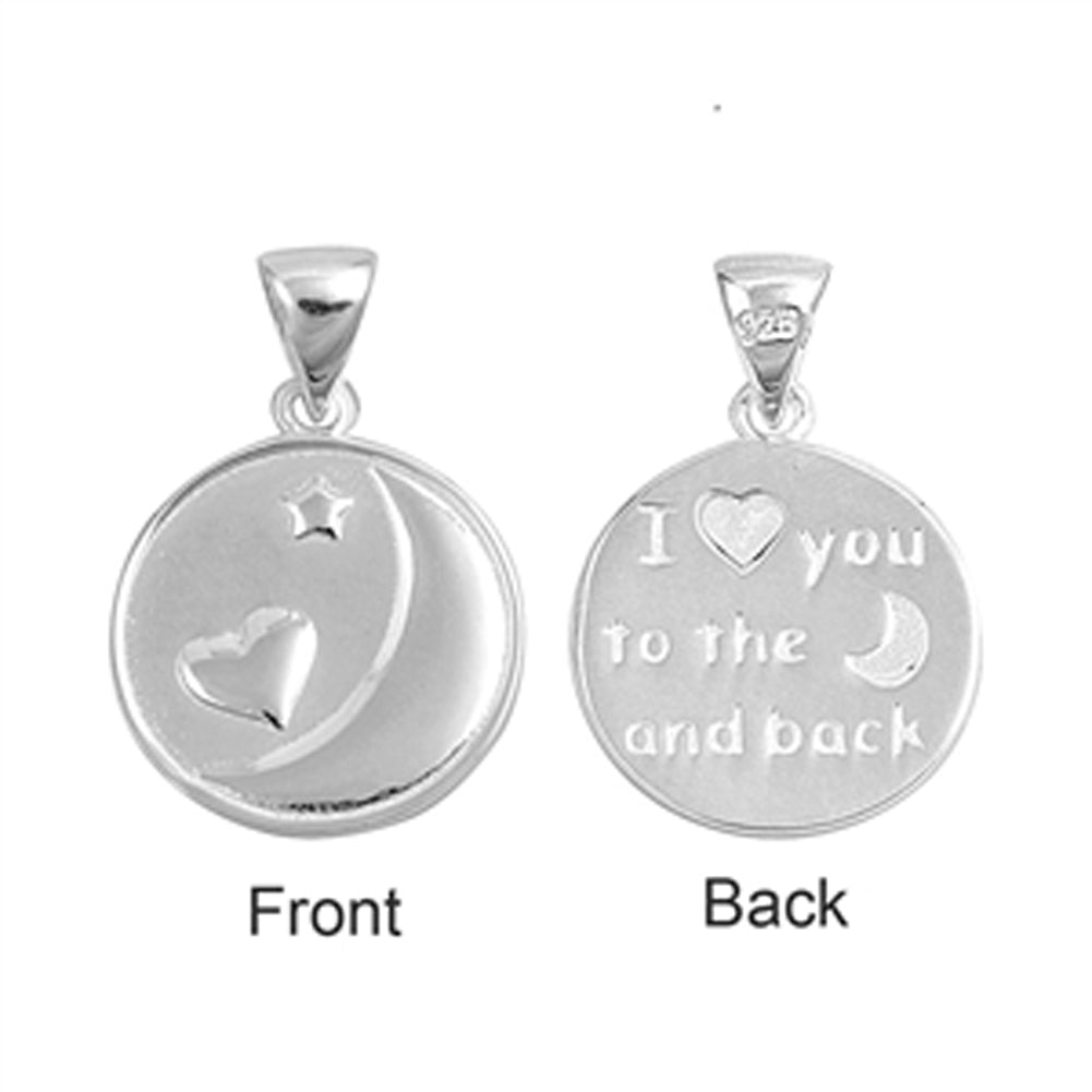Moon Star Heart Love You to the Moon and Back Pendant .925 Sterling Silver Charm