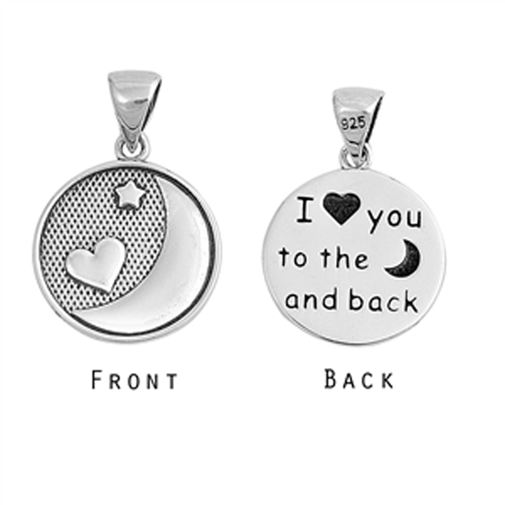 Heart Moon Star Love You to the Moon and Back Pendant .925 Sterling Silver Charm