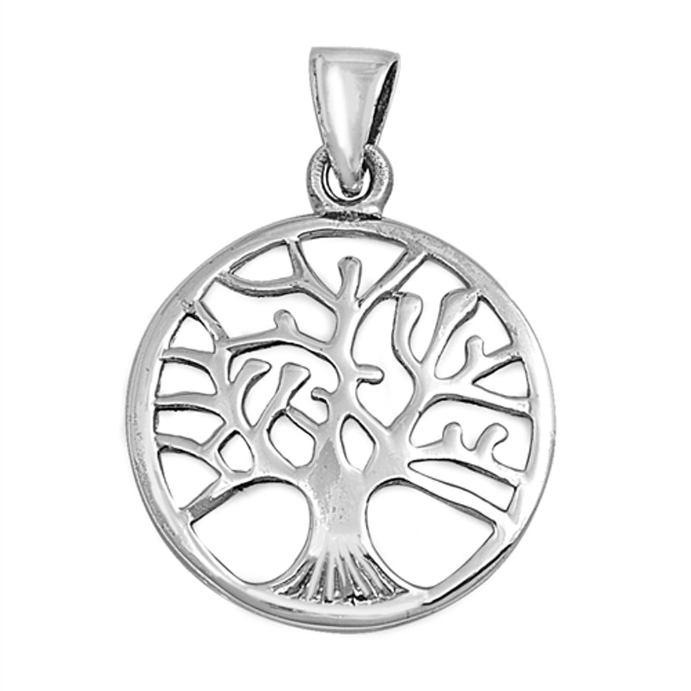Branch Tree of Life Hoop Pendant .925 Sterling Silver Nature Leaf Circle Charm