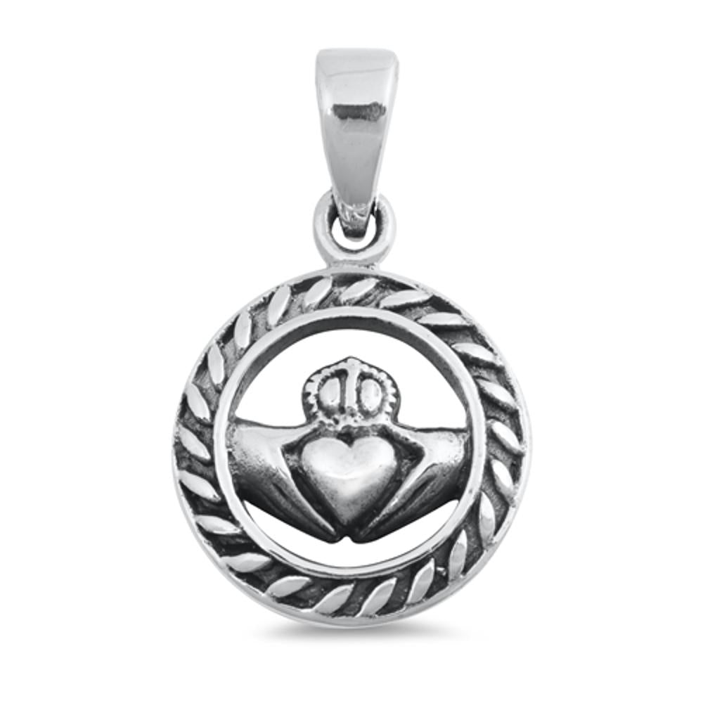 Celtic Claddagh Hoop Pendant .925 Sterling Silver Infinity Weave Rope Charm