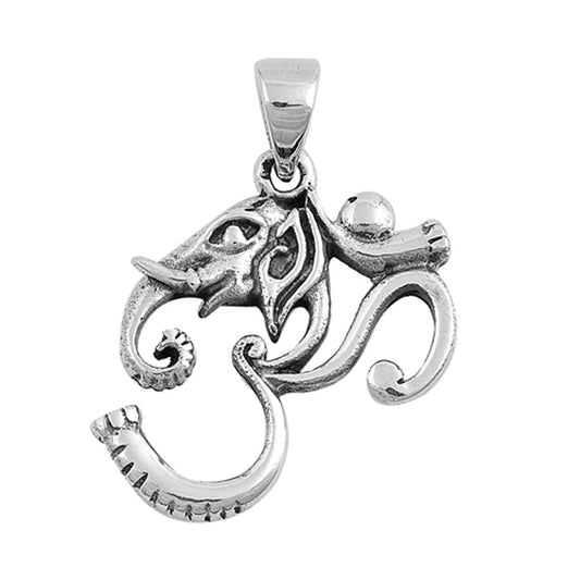 Animal Symbol Intricate Om Elephant Pendant .925 Sterling Silver Bead Bali Charm