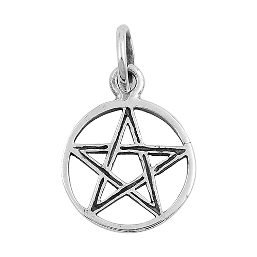 Star Pentagram Pendant .925 Sterling Silver Satanic Devil Circle Charm