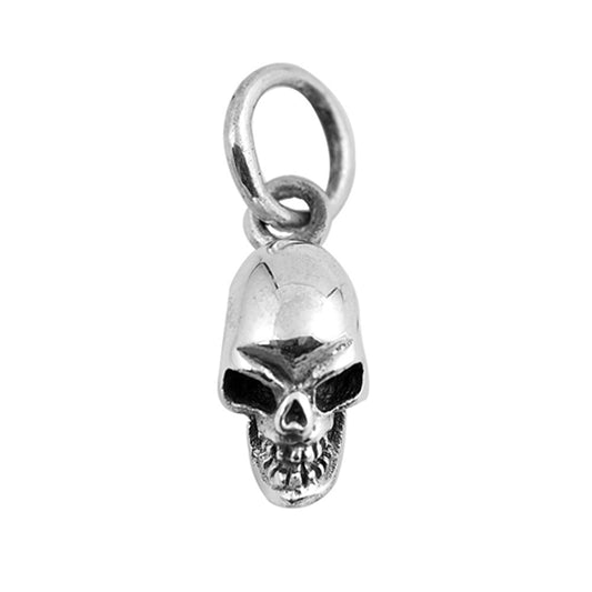 Biker High Polish Skull Pendant .925 Sterling Silver Skeleton Halloween Charm