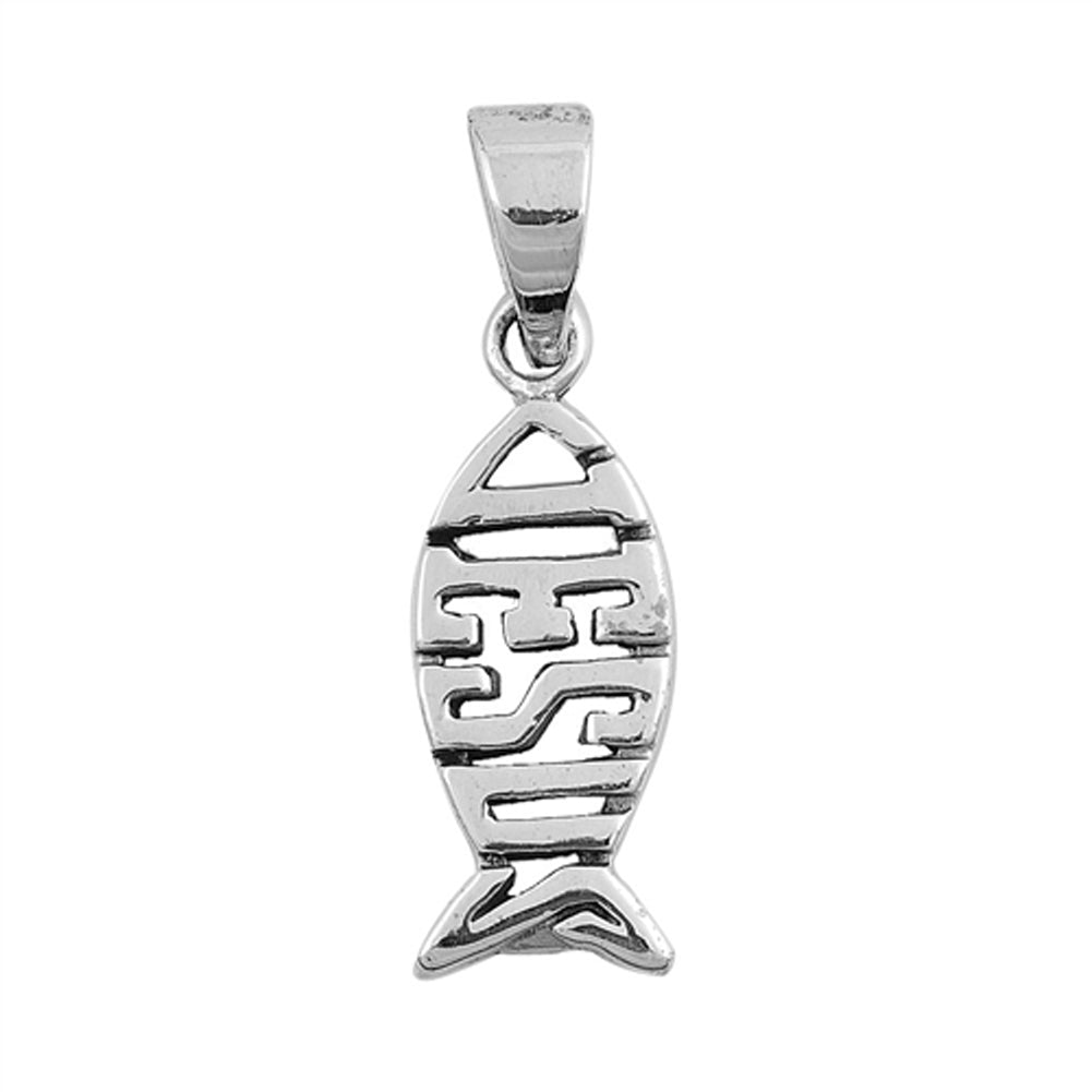 Fish Jesus Ichthus Pendant .925 Sterling Silver Letters Religious Symbol Charm