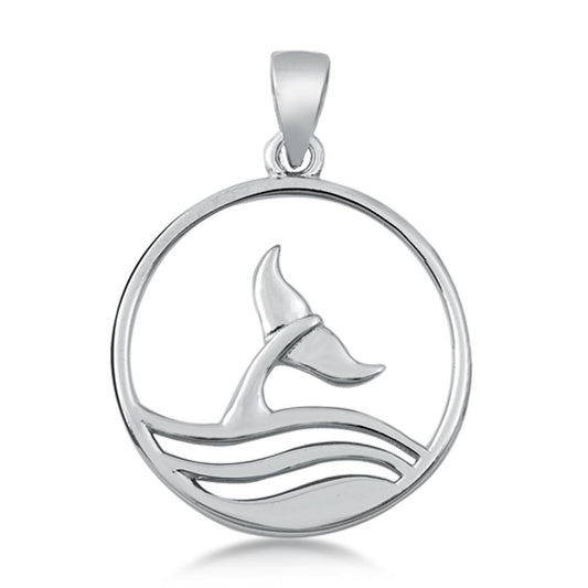 Sterling Silver Whale Tail Pendant Ocean Wave Cutout Hoop Beach Charm 925 New