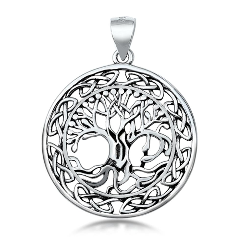 Sterling Silver Tree of Life Pendant Celtic Knot Medallion Ornate Roots Charm