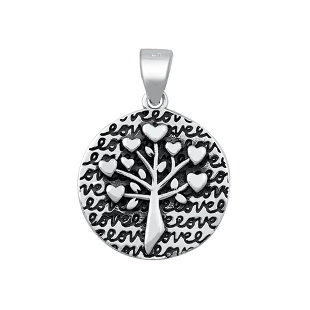 Sterling Silver Cute Love Tree Pendant Promise Heart Oxidized Detail Charm 925